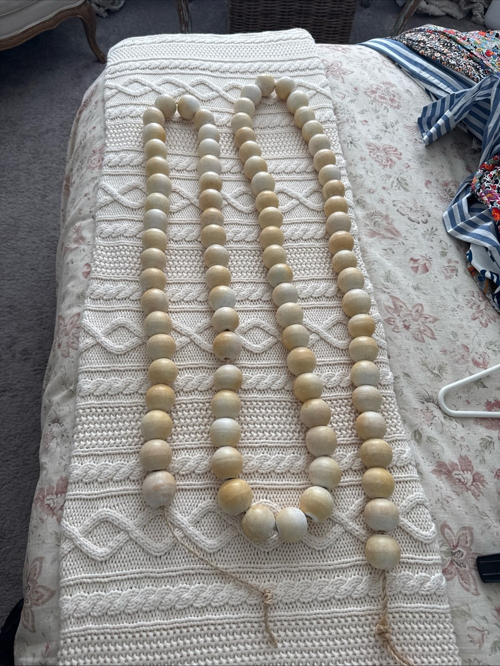Pottery Barn Natural Wood Large Bead Garland Decor 120" Long 1 and 1/2" Beads